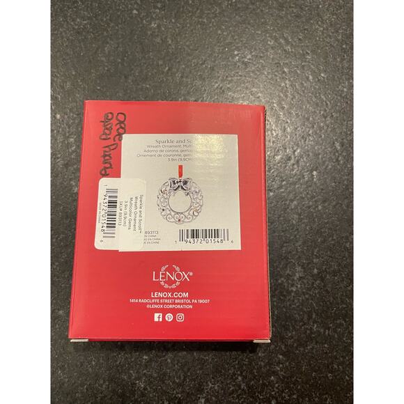 Lenox Sparkle and Scroll Hanging Wreath Metal Christmas Ornament w/box - Picture 2 of 3